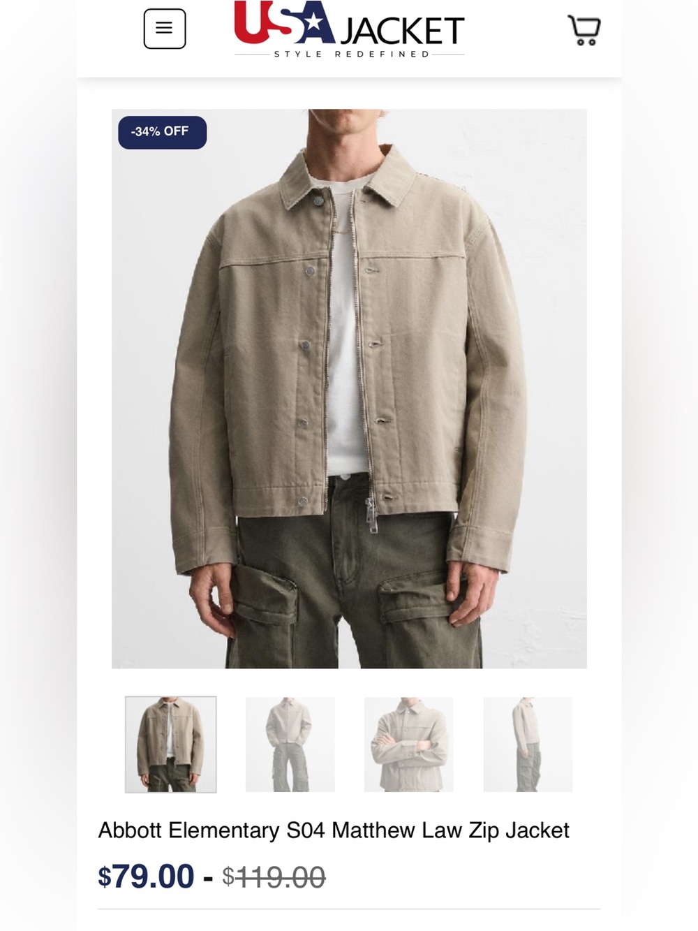Abbott Elementary S04 Matthew Law Zip Jacket - Beige
